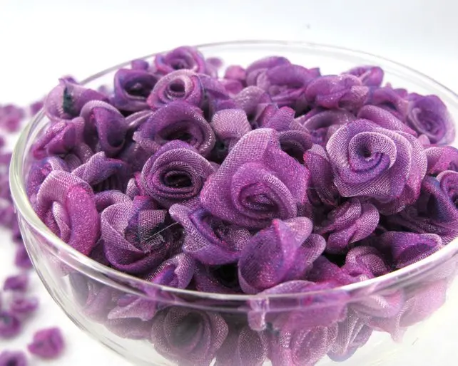 100 Kosov, Šifon Rose Cvet Brsti|Ombre Barve|Vijolična|Violet|Cvet Aplicirano|Tkanine Cvet|Baby Doll|Plovila Lok|